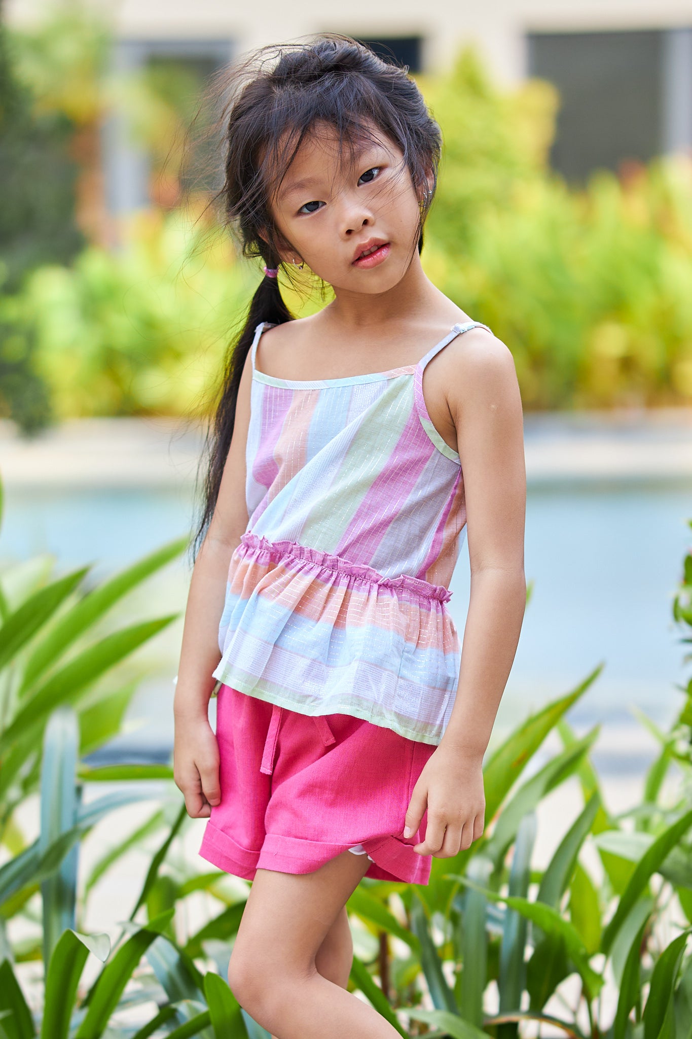 Kids Linen Ruffle & String Bow Shorts