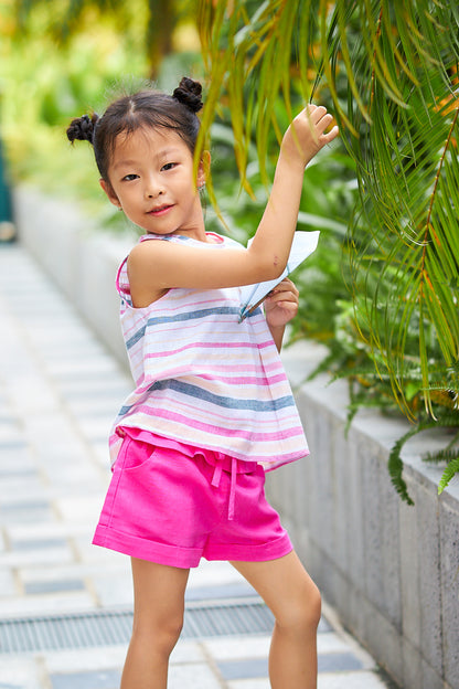 Kids Linen Ruffle & String Bow Shorts