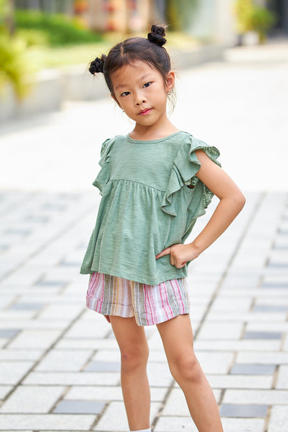 Kids Linen Ruffle & String Bow Shorts